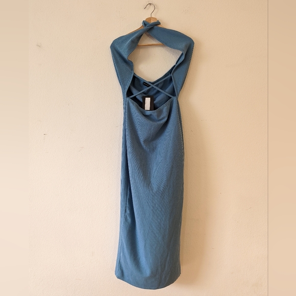 NWT PrettyLittleThing Ribbed Halter Cross Midi Dress - Picture 2 of 7